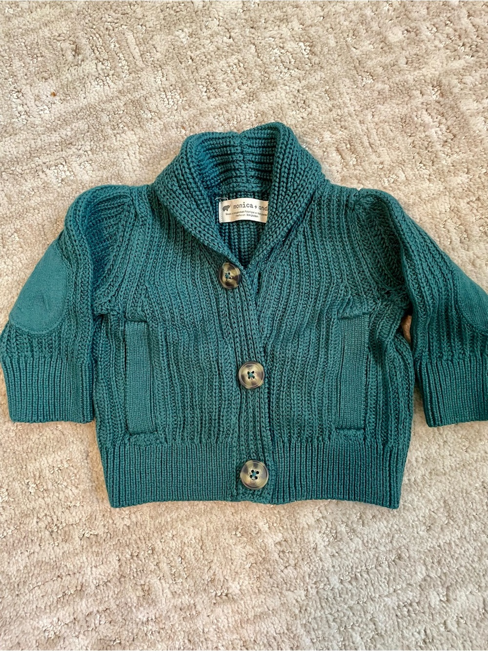 Monica + Andy Grandpa Cardigan Organic Cotton Dark Green 0-3M